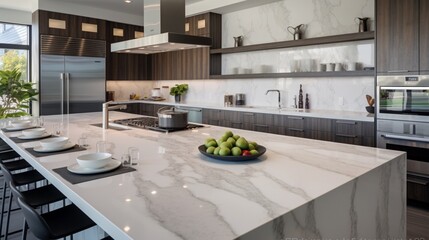  the beauty of a contemporary kitchen with an emphasis on the spacious countertop area reserved for...