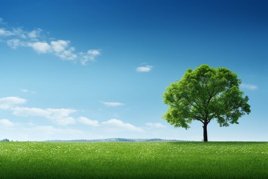  the tranquility of a green lawn and the serenity of a tree-lined background. The image's simplicity and natural beauty make it ideal for a variety of nature-related concepts.