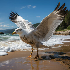 A graceful seagull gliding on the coastal breeze

