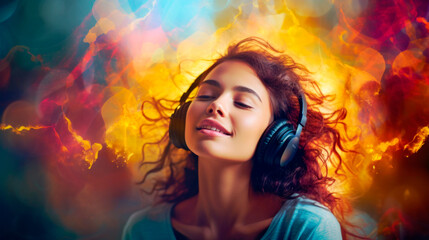 Obraz na płótnie Canvas woman partying listening to music 