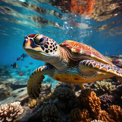 Obraz na płótnie Canvas A gentle sea turtle gliding through crystal-clear 