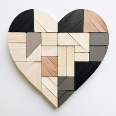 A wooden heart made from different blocks