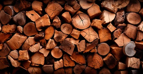 Foto op Plexiglas Panoramic background, wood firewood texture - AI generated image © BEMPhoto