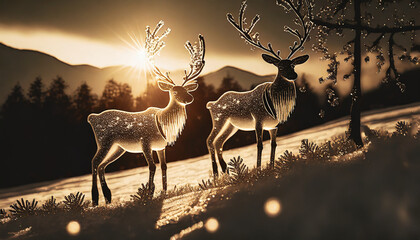 reindeer in nighttime illumination