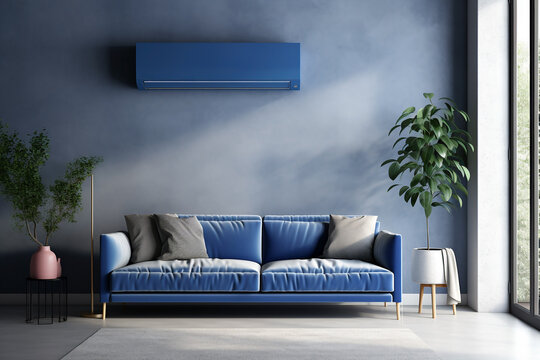 Air conditioning in modern living room. Room design.
