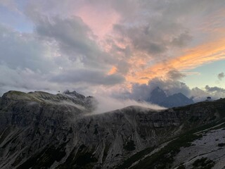 Sunrise in the Dolomites mountains