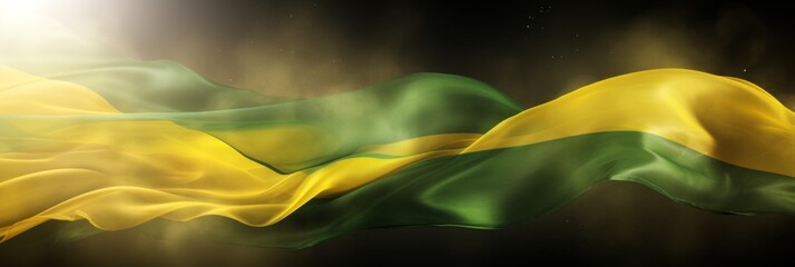 Brazilian flag waving proudly on independence day   fabric texture background with copy space