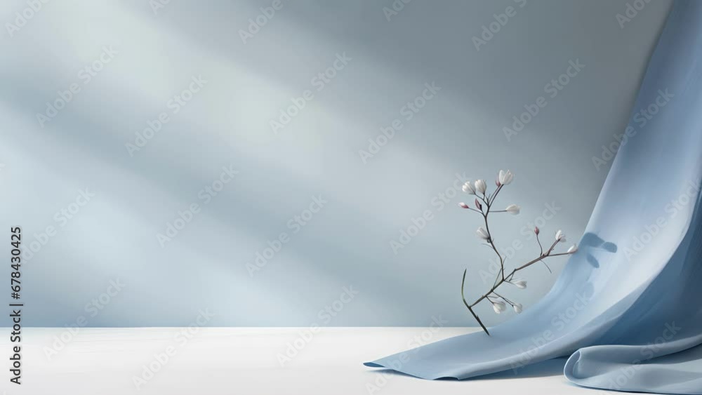 Poster a minimalistic abstract background featuring a soothing blue color palette. the light from the windo