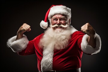 Santa claus flexing his muscles from all that gift giving! 