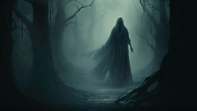 A mysterious silvery fog descended around them thickening the dark night. Suddenly the fog parted like a curtain revealing an ancient crone. Her hollow grey eyes seemed to be looking