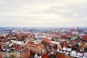 Fototapeta na wymiar Aerial view of the historic scenic skyline of Nuremberg, Germany