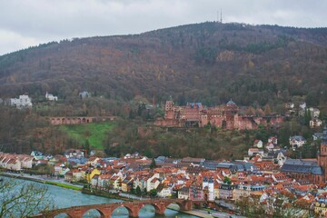 Fototapeta na wymiar Aerial view of the beautiful historic skyline of Heidelberg, Germany
