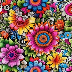 Fototapeta na wymiar Vibrant floral seamless pattern with stunning colors, perfect for backgrounds and design projects