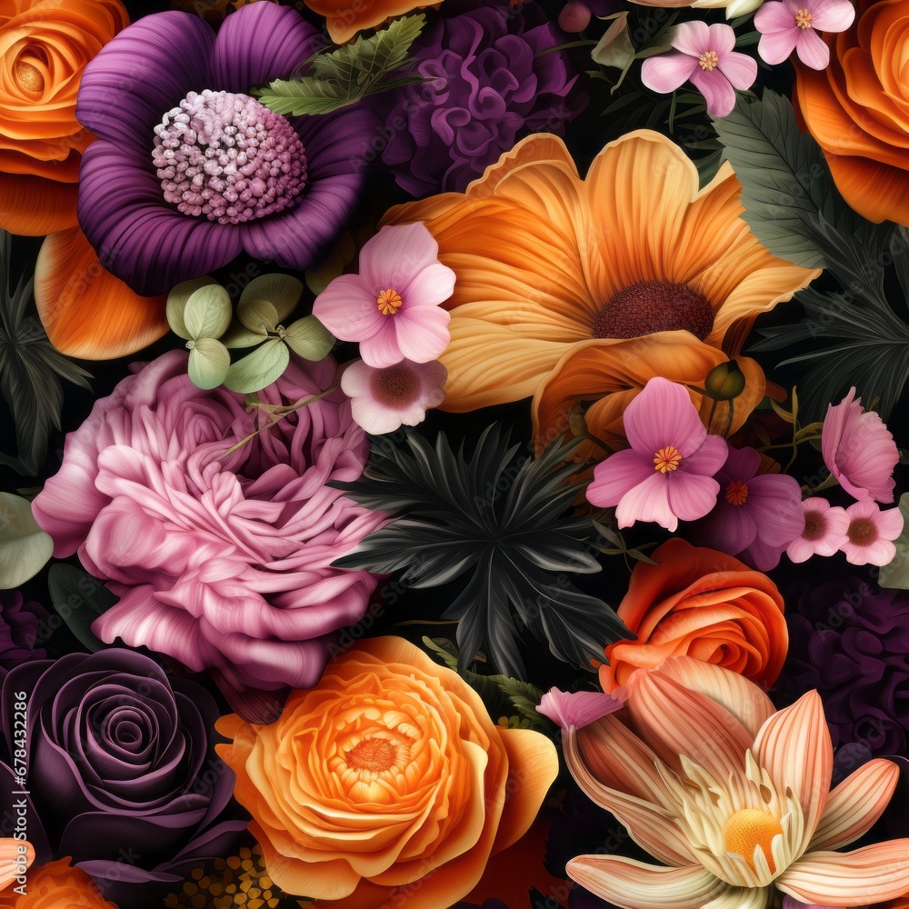 Poster vibrant floral seamless pattern with stunning array of colors and captivating visual design