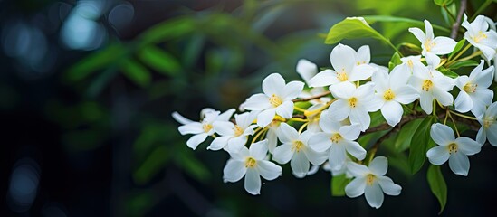 Night flowering jasmine delightfully showcased amid blurred natural backdrop