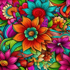 Fototapeta na wymiar Vibrant floral seamless pattern with stunning array of colors for a captivating design