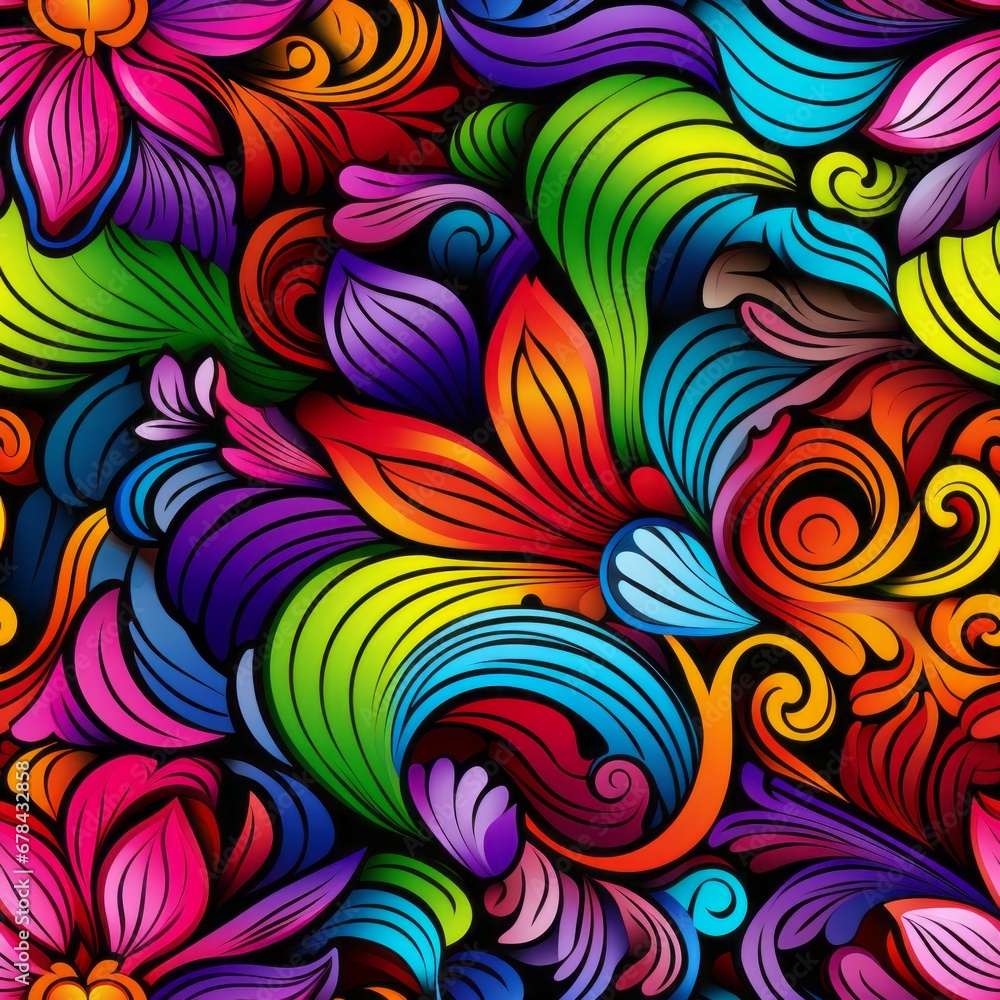 Poster exquisitely vibrant and captivating floral seamless pattern with a stunning array of colors