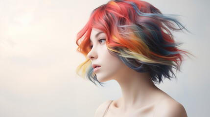 鮮やかな髪の毛の美しい女性のポートレート