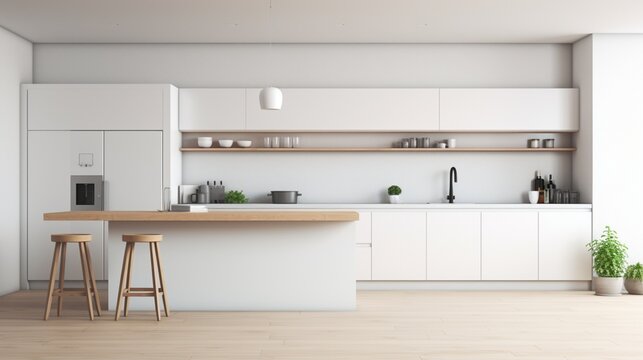 a modern, high-quality kitchen interior with a clean, minimalist design. The image features an empty area suitable for adding text or graphics, making it ideal for various creative purposes.