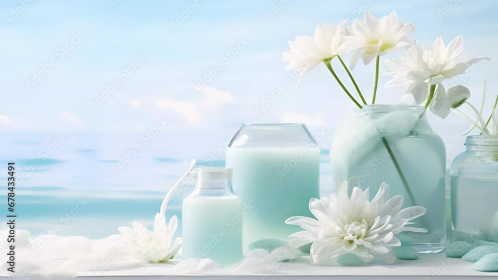 Poster an ethereal summerthemed background featuring a cool aquamarine color palette. the frosty window act