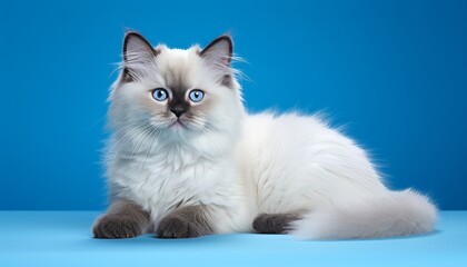 Enchanting studio photograph of an irresistibly cute cat with captivating eyes on solid background