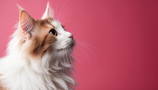 Beautiful studio portrait of a cute and lovable cat posing on an isolated solid color background