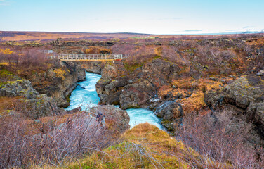 Fototapeta na wymiar bridge over the Barnafoss river, Iceland 