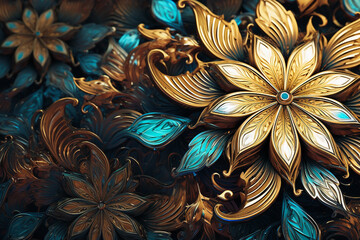 Beautiful abstract 3d pattern of flowers and leaves. Ai generative.