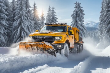 Versatile snow plow pickup trucks equipped for efficient snow removal in winter weather conditions