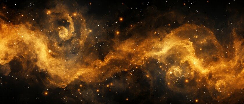 An abstract  image of golden waves on a deep space, suitable for use as a background, wallpaper, or wall art.
