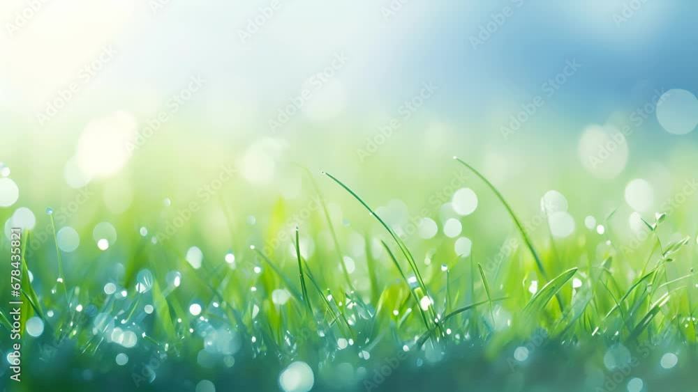Aufkleber an enchanting scene of a misty meadow with dewdrops glistening on the blades of grass. the soft ligh
