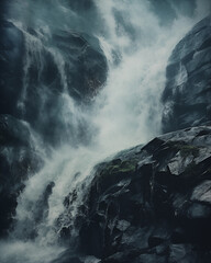 Beautiful Waterfall Is Shown Falling Along The Rocks
