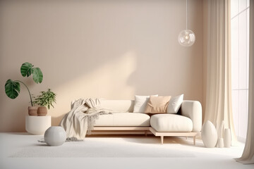 Empty interior room modern, white minimalist. 3d render illustration. Generative AI.