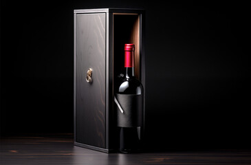 Luxury Red Wine Bottle Mockup in Wooden Gift Box red wine bottle wooden box gift packaging red...