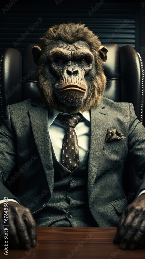 Poster Dapper Monkey in a Sophisticated Suit Enjoying a Moment of Relaxation Generative AI