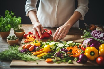 Unrecognizable young woman cooking in kitchenHealthy food and dieting concept for healthy lifestyle.