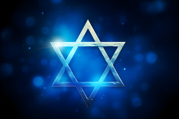 Jewish star on the blue bokeh background