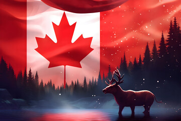 Abstract background with canadian flag and nature landscape