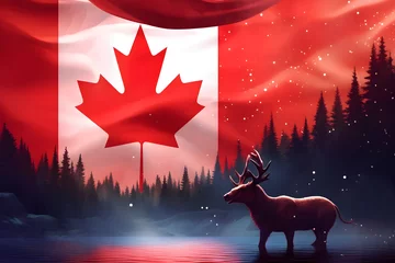 Fotobehang Abstract background with canadian flag and nature landscape © Elena