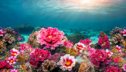Obraz na płótnie Canvas coral flowers and coralline anemone create a mesmerizing abstract background, symbolizing beauty and resilience in the underwater world