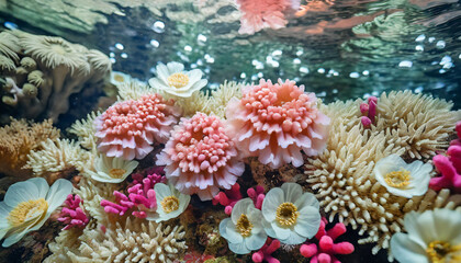 Fototapeta na wymiar coral flowers and coralline anemone create a mesmerizing abstract background, symbolizing beauty and resilience in the underwater world