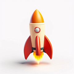 Cartoon rocket launch scene on solid color background, 3d rendering