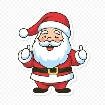 Flat Vector Portrait of Smiling Happy Santa Claus Showing Like Sign with Thumb. Cartoon Christmas Santa Claus Sticker Icon, Isolated Vector Illustration, Front View