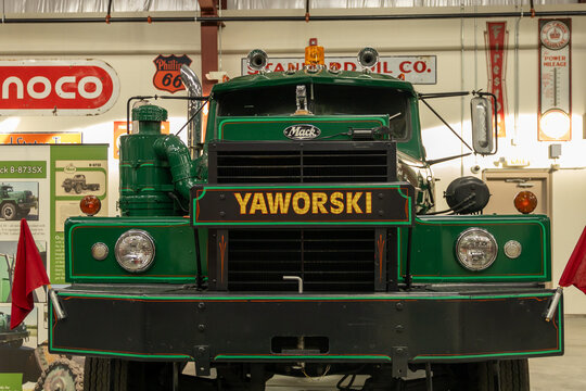 Walcott, Iowa, USA-10.10.2023: 1964 Mack truck  B-837SX