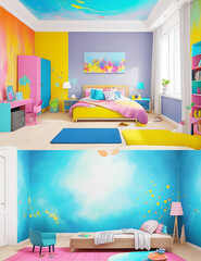 Colorful painting background on room. ai generated