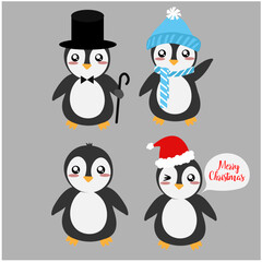 tierna ilustracion de set de pinguino con varias verciones