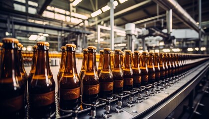 Efficient beverage filling process at modern factory equipped with cutting edge machinery