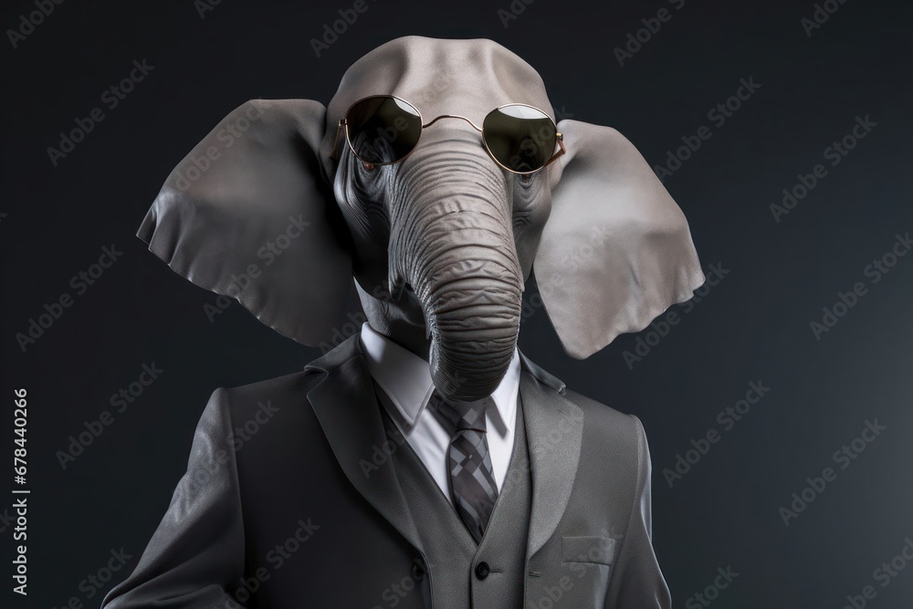 Poster elegant elephant in a dapper suit and tie generative ai