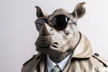 Rhino in a Leather Jacket and Sunglasses Generative AI