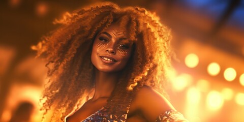 happy girl dance in the pub at night time, generative AI